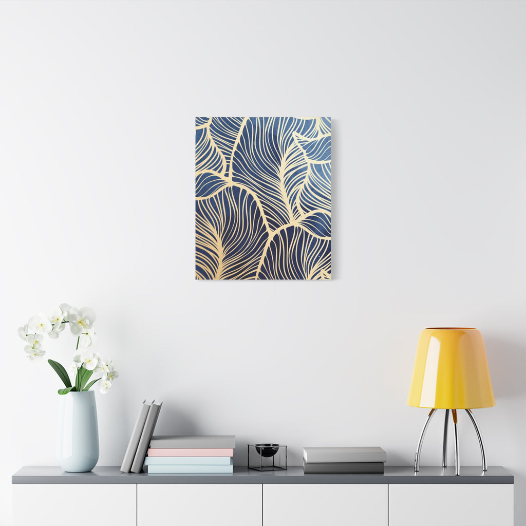 Elegant Navy and Gold Leaf Pattern Canvas Wall Art 11 x14, 16 x24, 20 x24