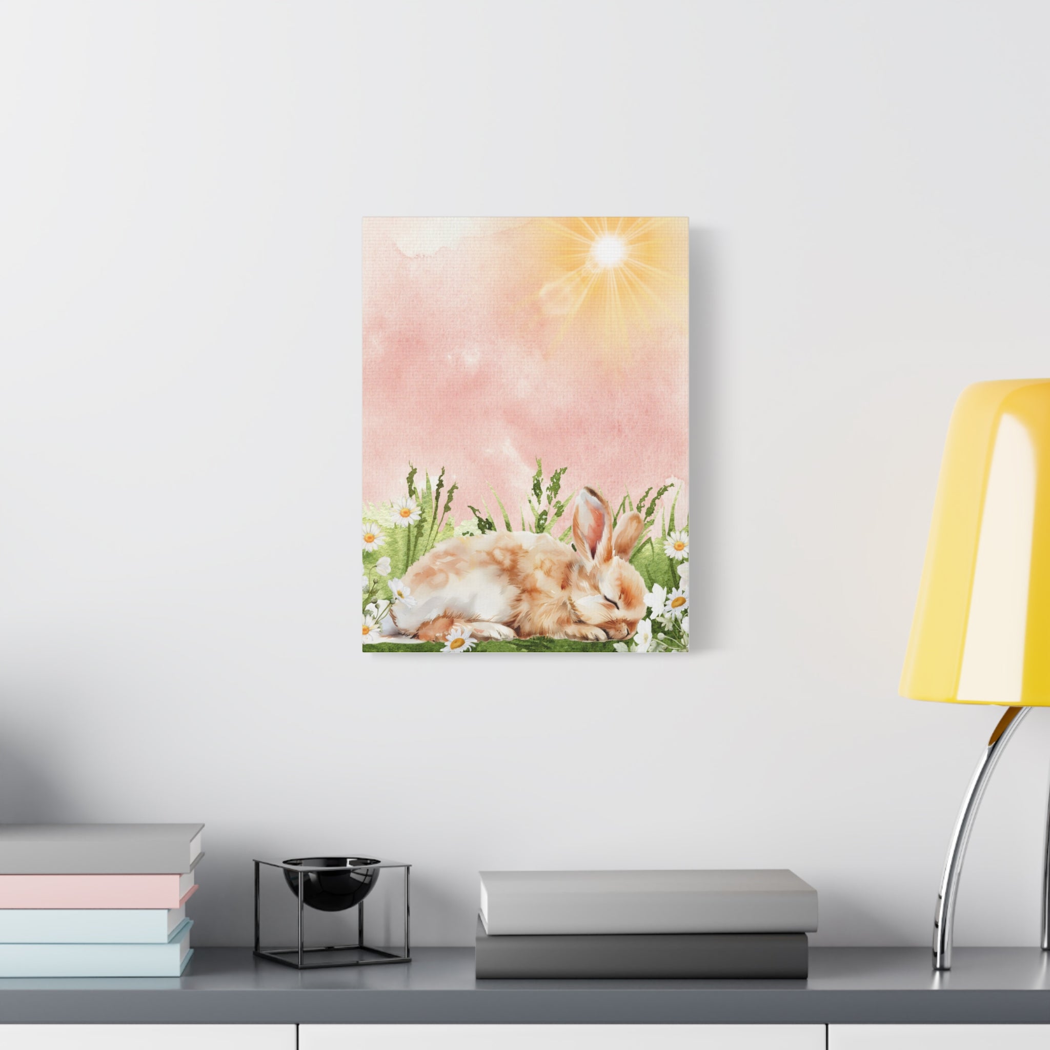 Canvas Print - Baby Bunny Napping in Watercolor Sunlight