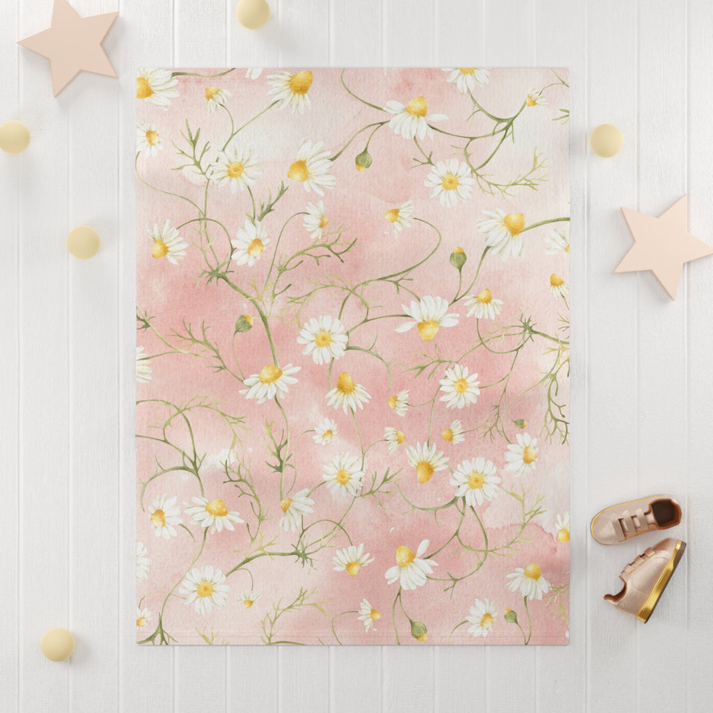 Daisy Floral Pattern Baby Blanket | Pink Fleece Throw