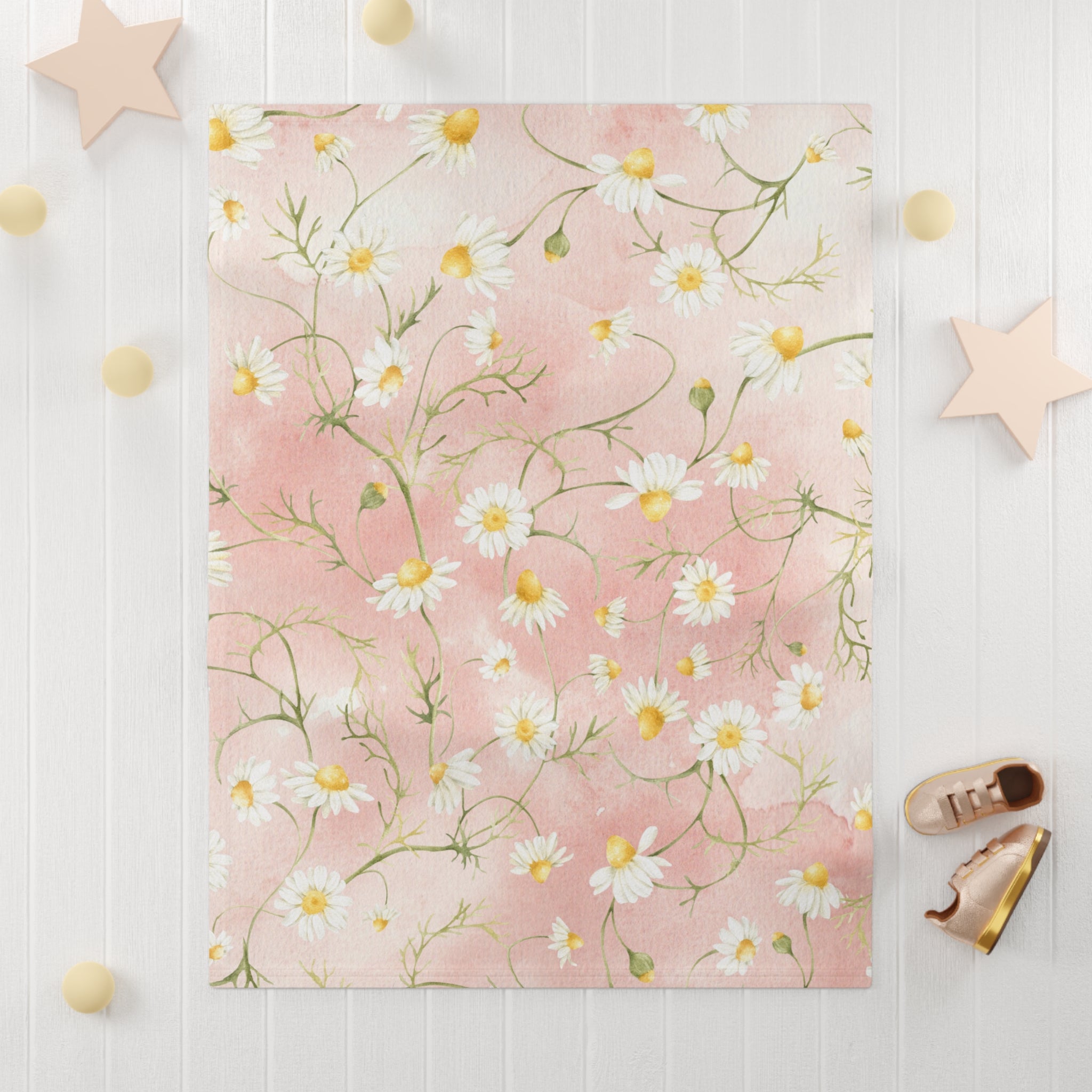 Daisy Floral Pattern Baby Blanket | Pink Fleece Throw