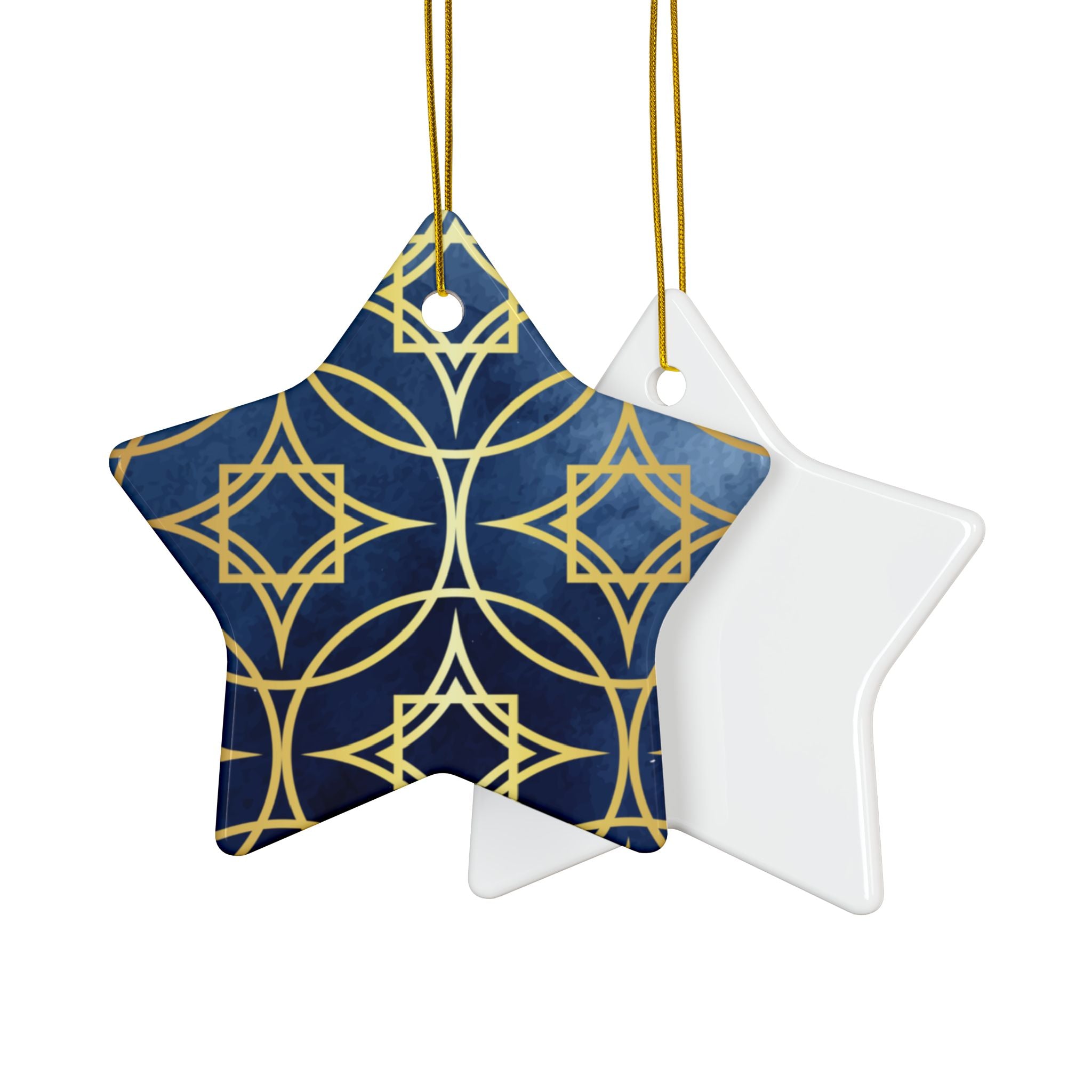 Ceramic Ornaments, Elegant Navy Blue and Gold Ornament, Holiday Decor