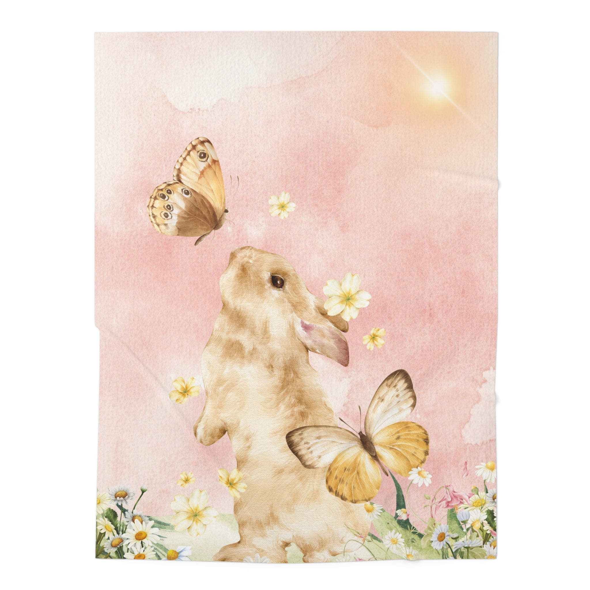 Watercolor Bunny with Butterflies Baby Swaddle Blanket | Pink Floral Nursery