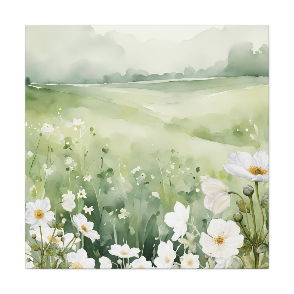 Spring Floral Canvas Art Print, Botanical Wall Decor, Greenery Home Decor, Nature Painting for Living Room, Gift for Nature Lovers 36 x36