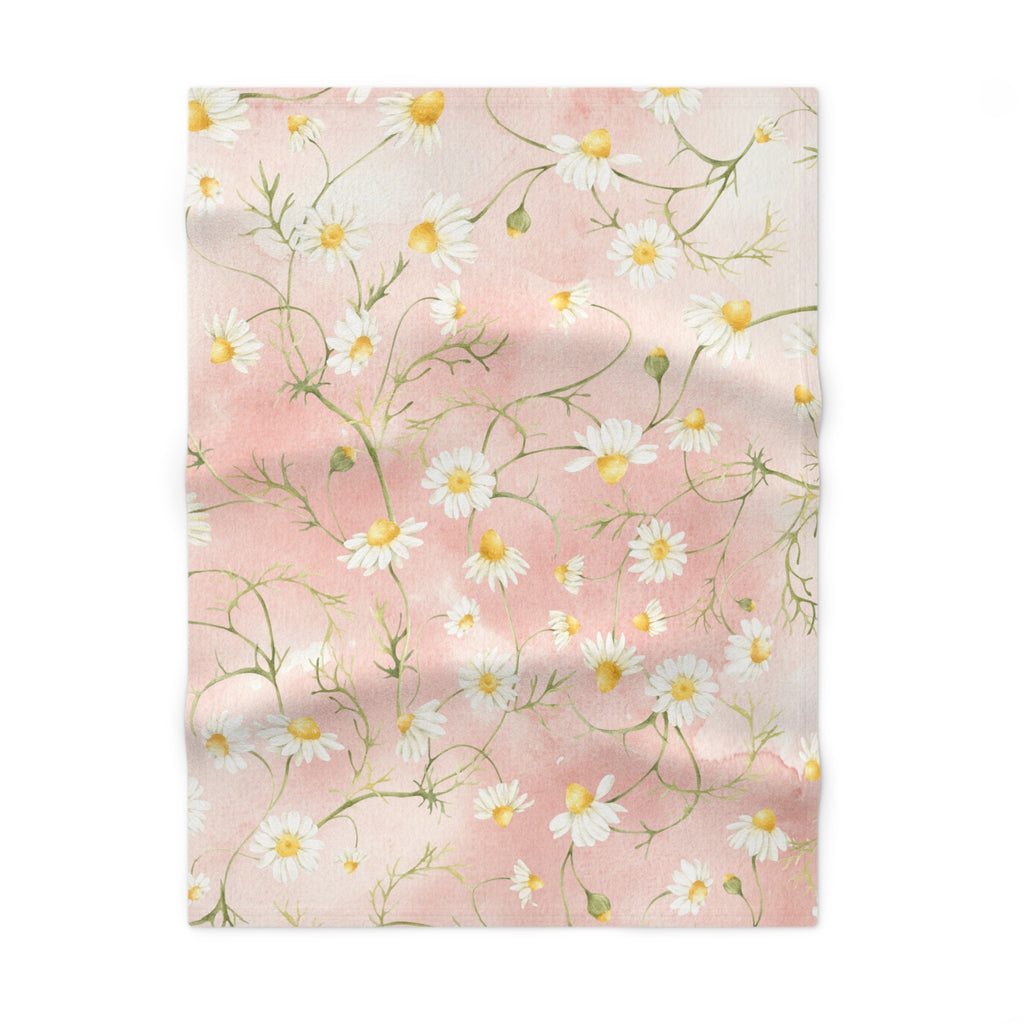 Daisy Floral Pattern Baby Blanket | Pink Fleece Throw