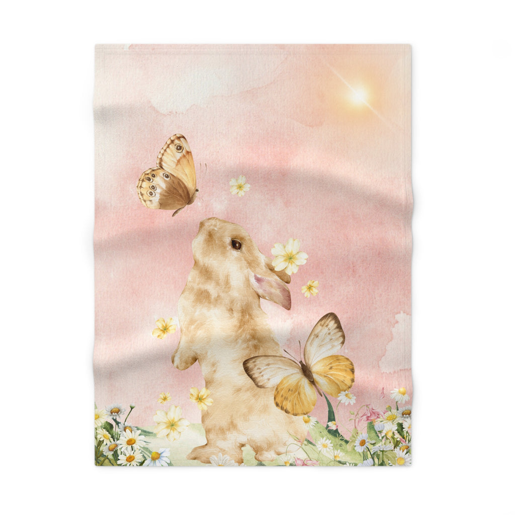 Watercolor Bunny and Butterflies Baby Blanket | Soft Fleece Throw