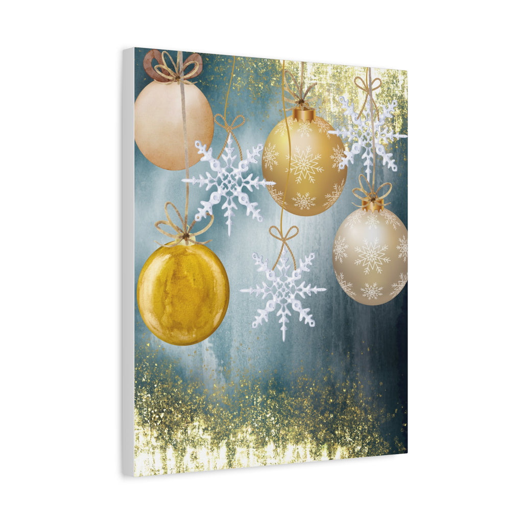 Holiday Ornament Canvas Print — Gold Baubles & Snowflakes Matte Wall Art