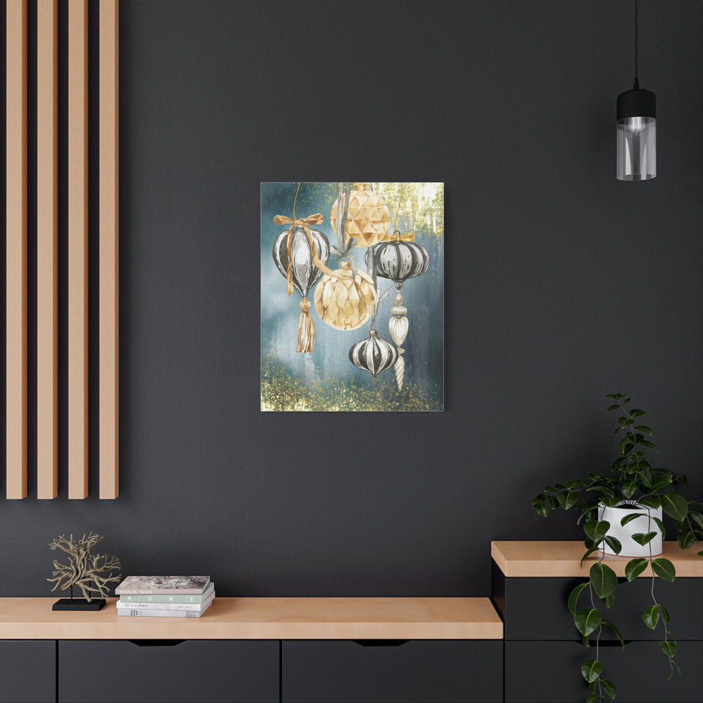 Holiday Ornament Wall Art Canvas — Gold & Teal Christmas Decorations