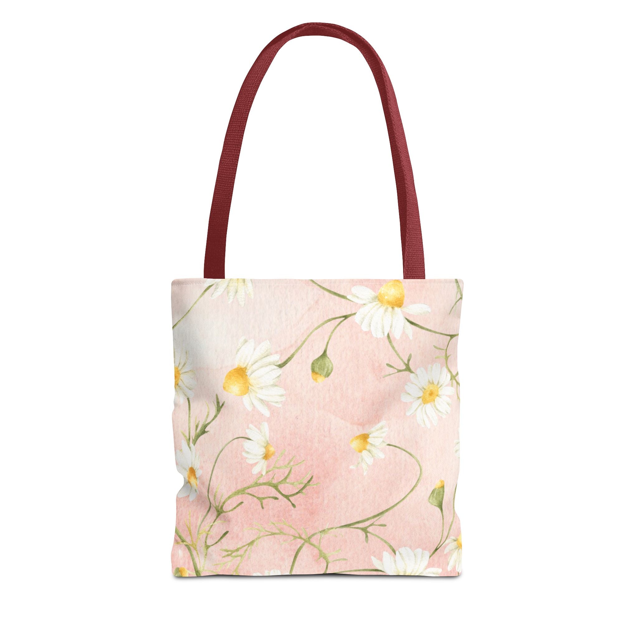 Dainty Daisy Floral Tote Bag | Pink Watercolor Daisies, All-Over Print