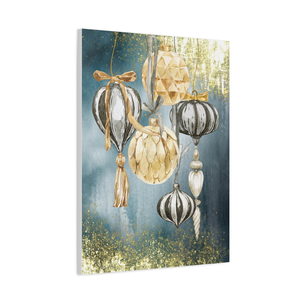 Holiday Ornament Wall Art Canvas — Gold & Teal Christmas Decorations