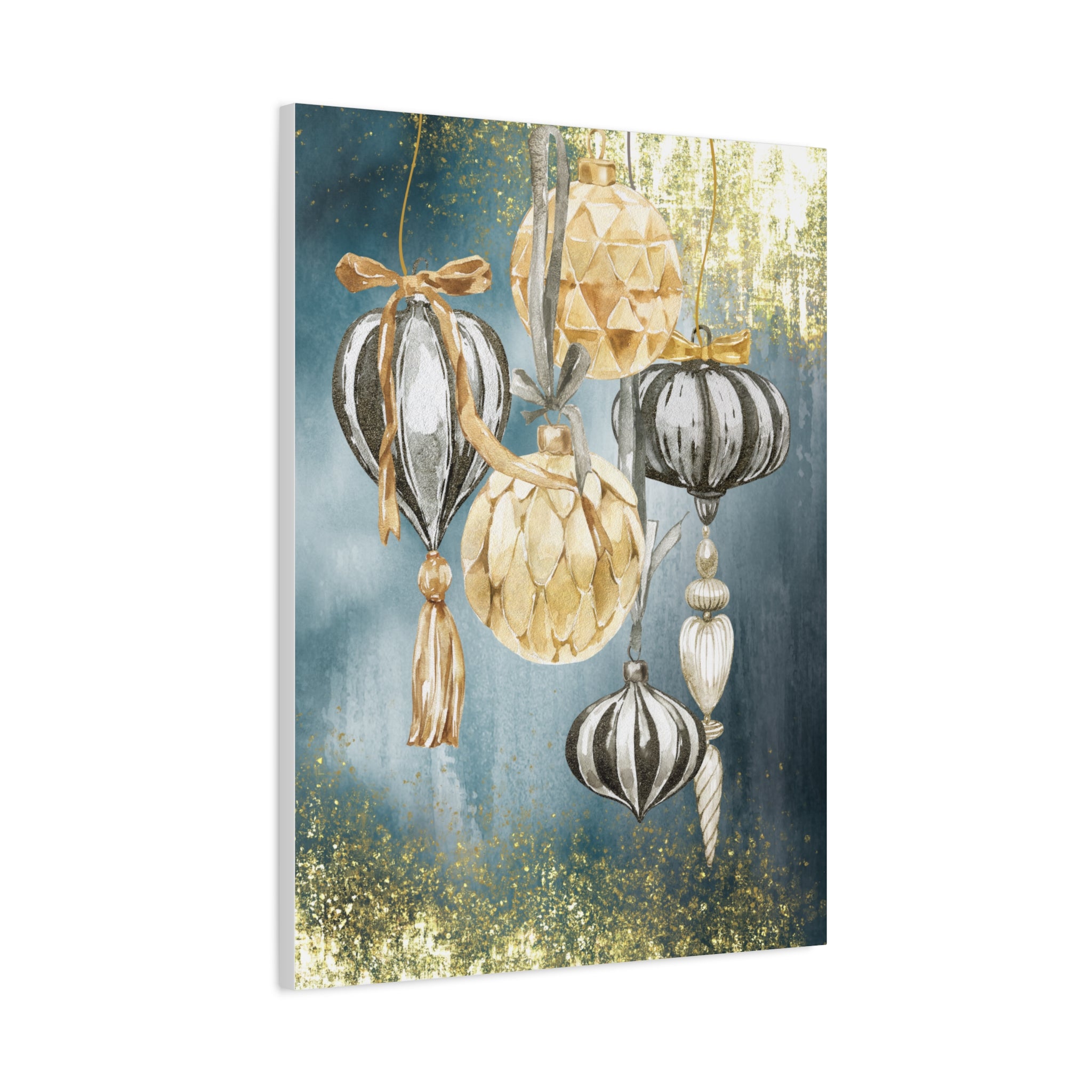 Holiday Ornament Wall Art Canvas — Gold & Teal Christmas Decorations