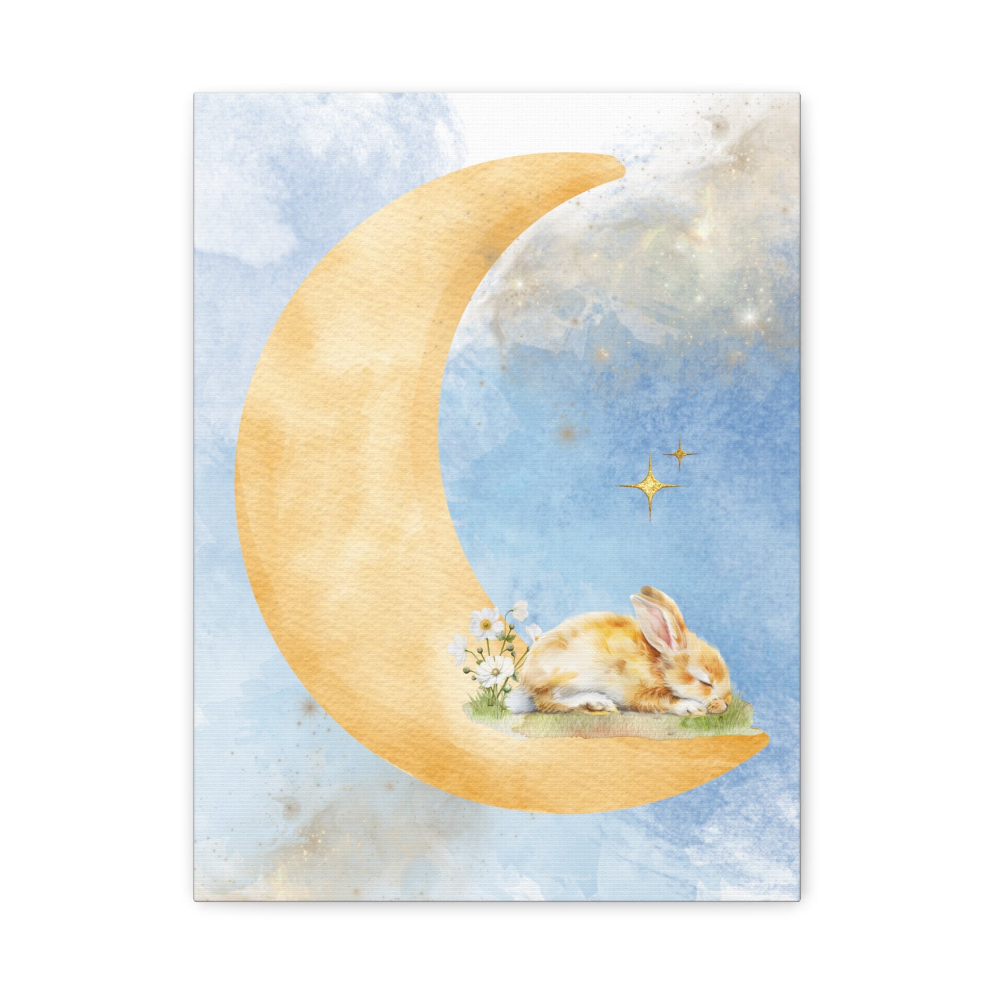 Whimsical Moon and Bunny Canvas Art