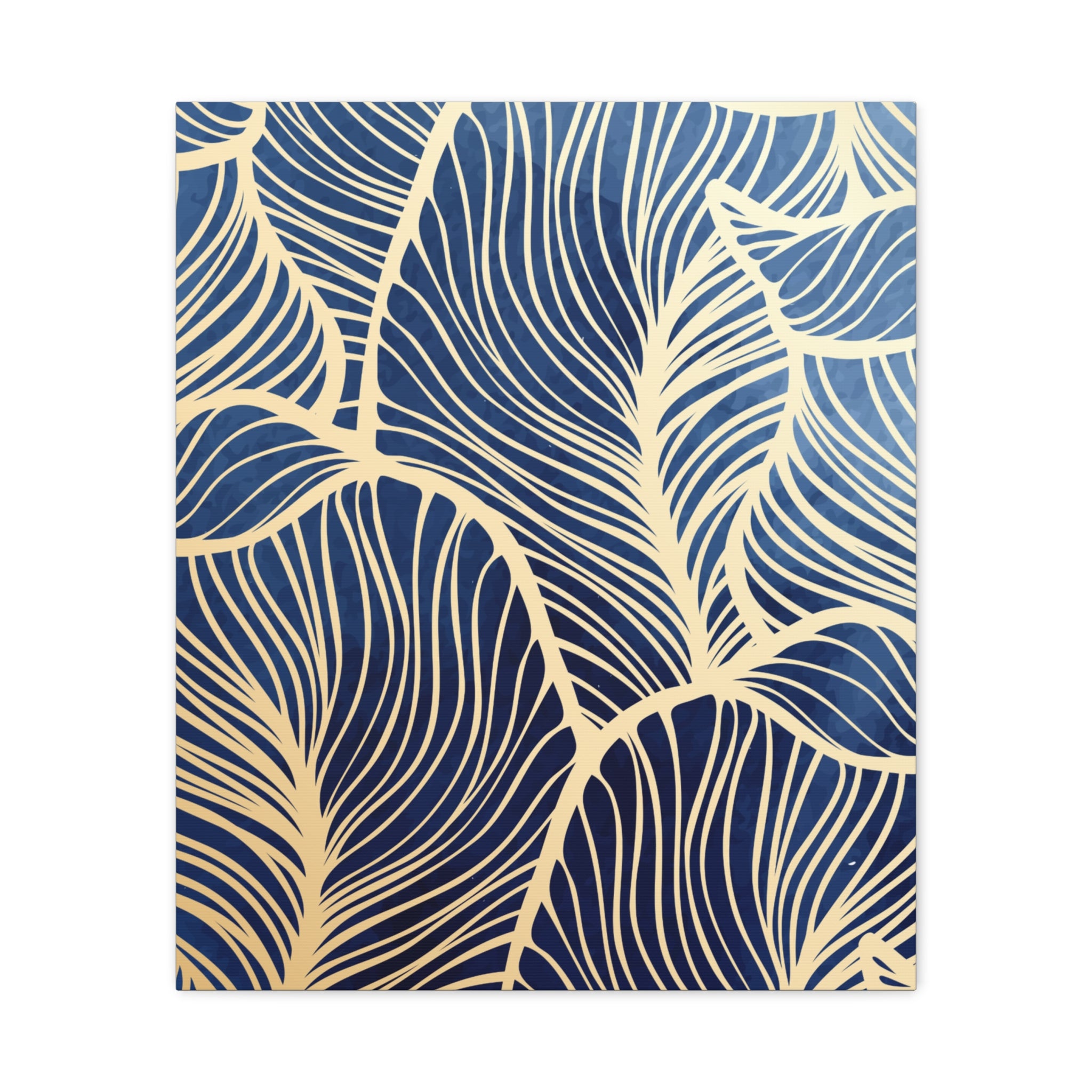 Elegant Navy and Gold Leaf Pattern Canvas Wall Art 11 x14, 16 x24, 20 x24