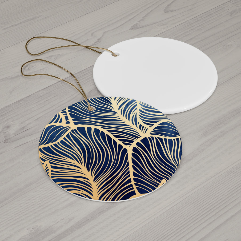 Ceramic Ornament, Elegant Navy Blue and Gold