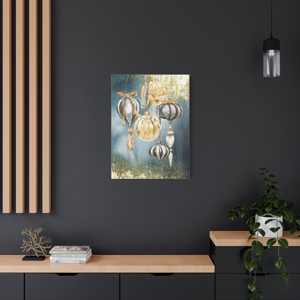 Holiday Ornament Wall Art Canvas — Gold & Teal Christmas Decorations