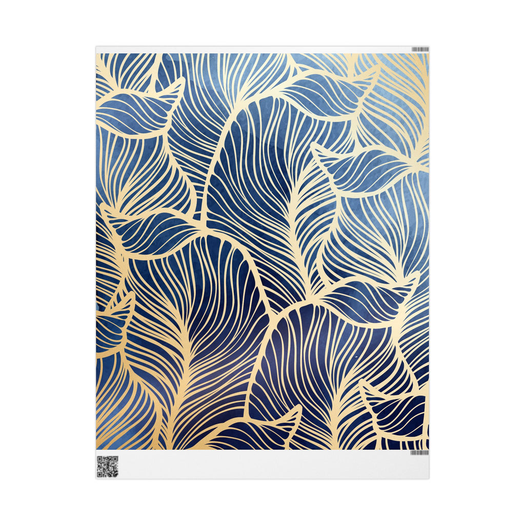 Wrapping Paper - Navy Blue with Gold Leaf Pattern Gift Wrap
