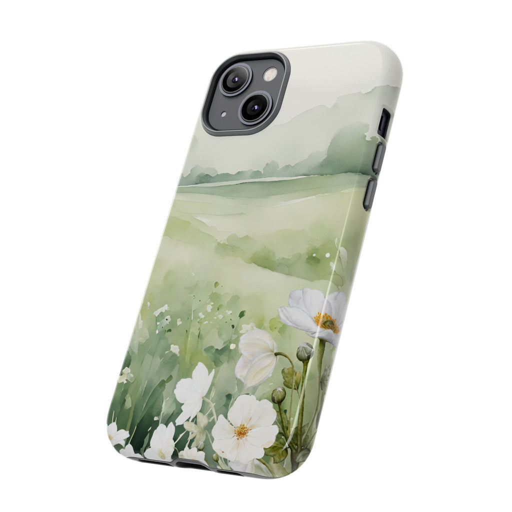 Phone Case - Soft Serene Landscape with White Flowers