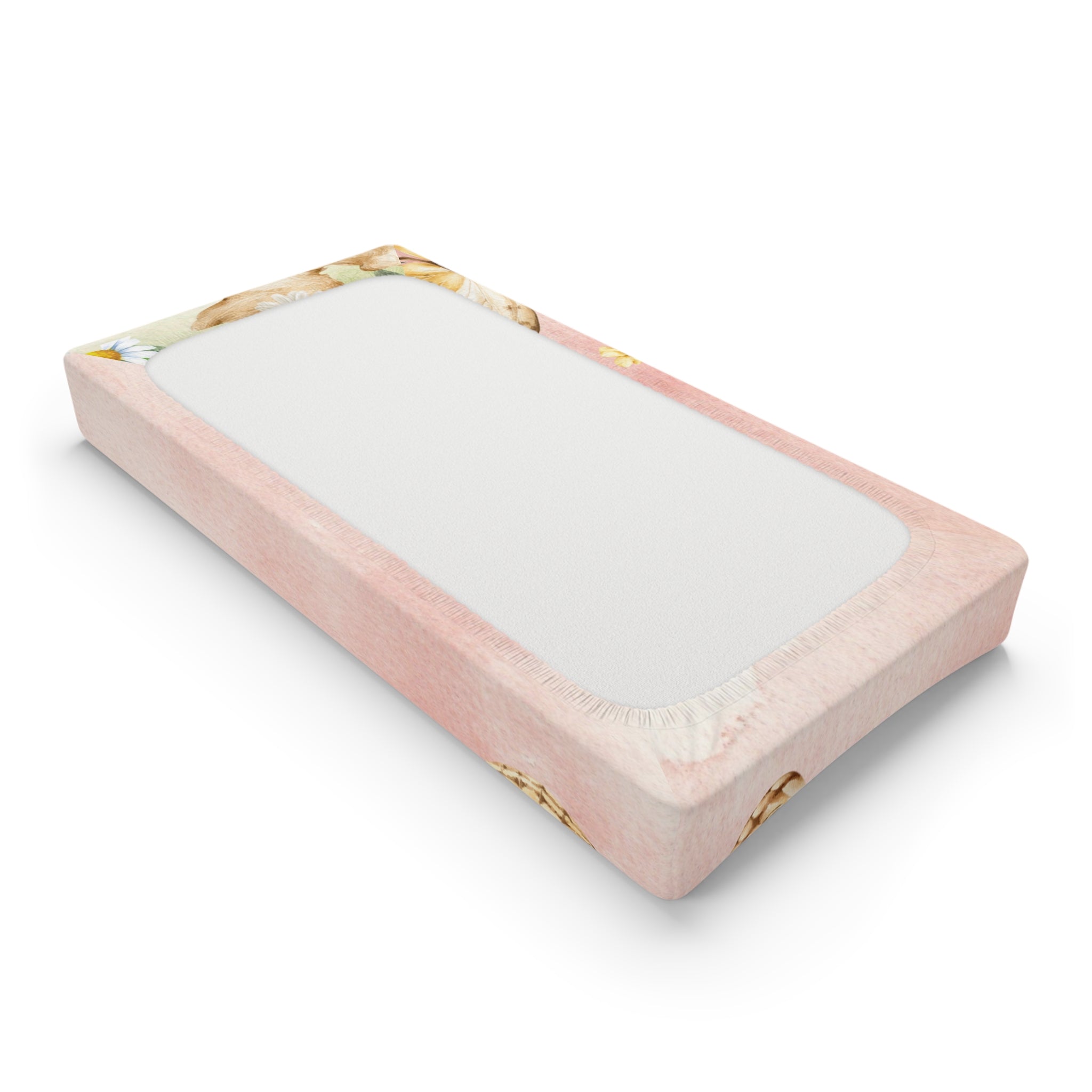 Watercolor Baby Bunny Baby Changing Pad Cover, Floral Daisy Pink