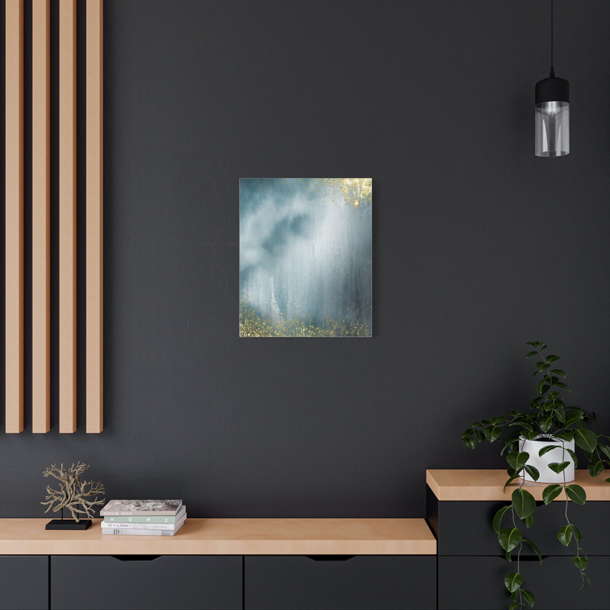 Abstract Teal & Gold Matte Canvas Print — Stretched Wall Art