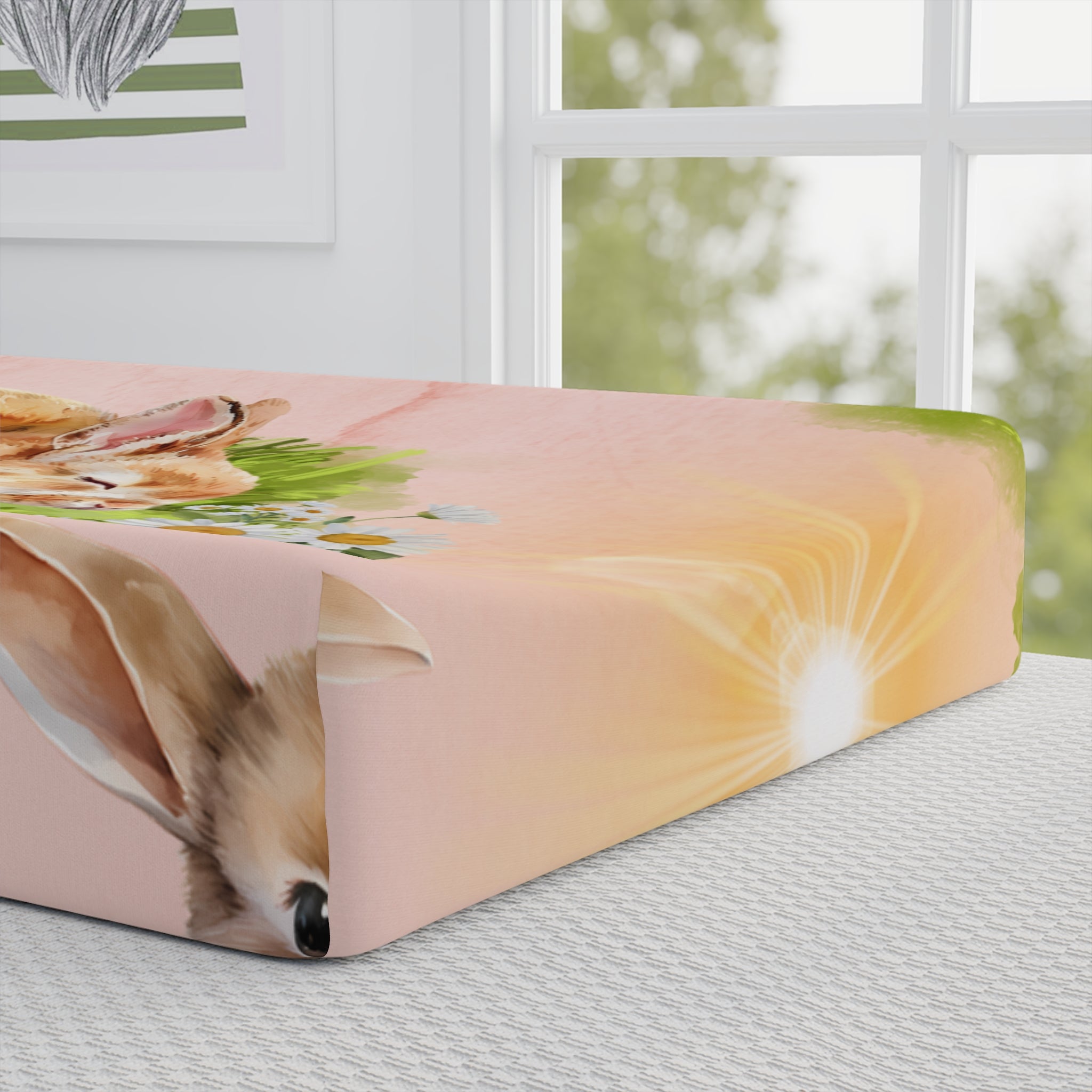 Changing Pad Cover - Sweet Baby Bunny Napping in the Afternoon Sun Design