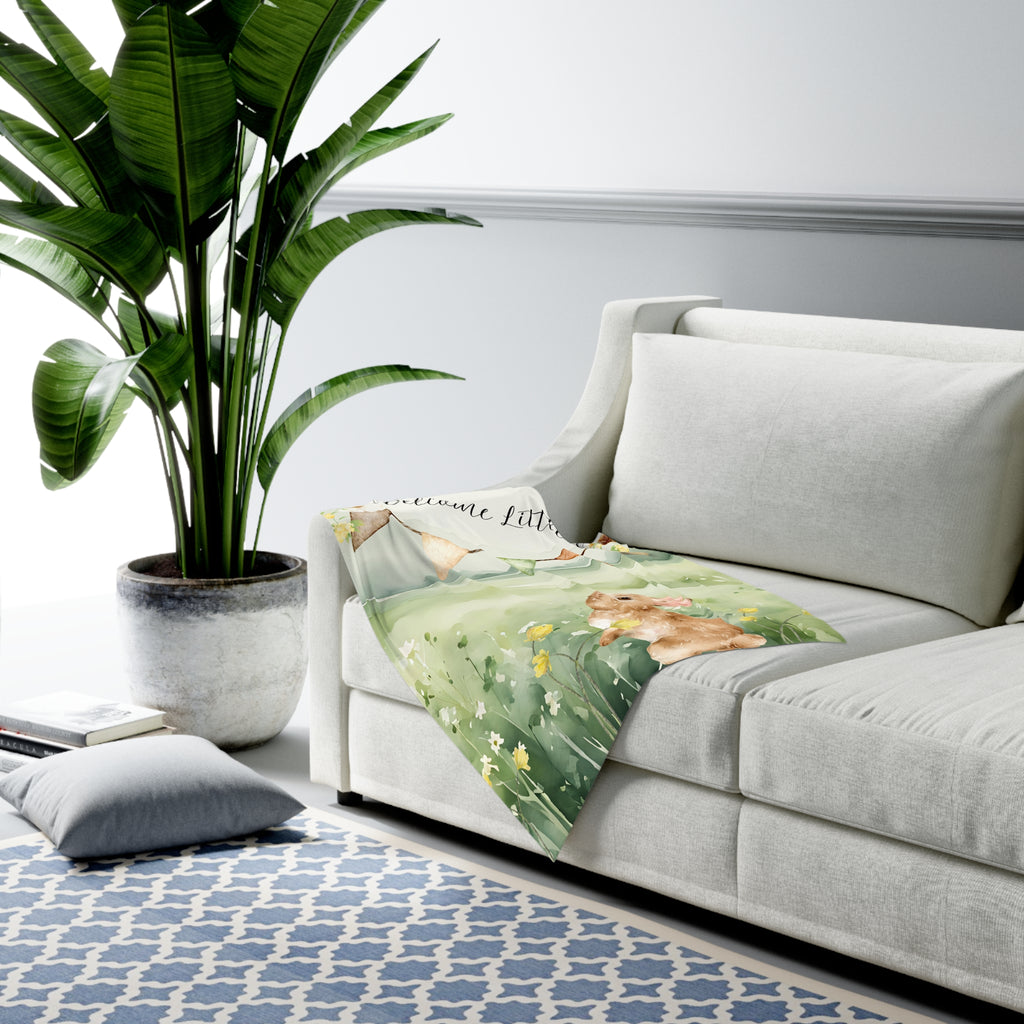 Welcome Little One Baby Swaddle Blanket - Soft Floral Bunny Design