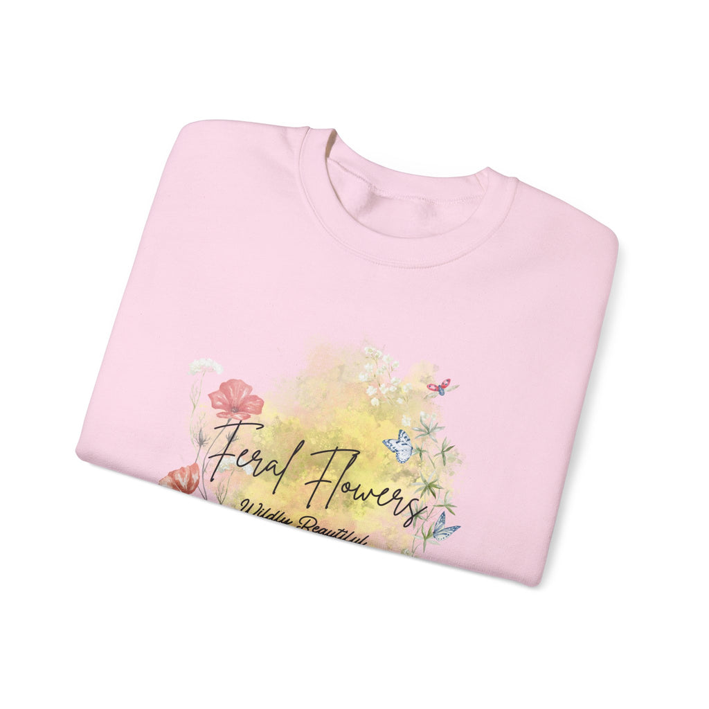 Crewneck Sweatshirt Feral Flowers Wildly Beautiful Slogan Watercolor Ladybugs Butterflies Floral Wreath