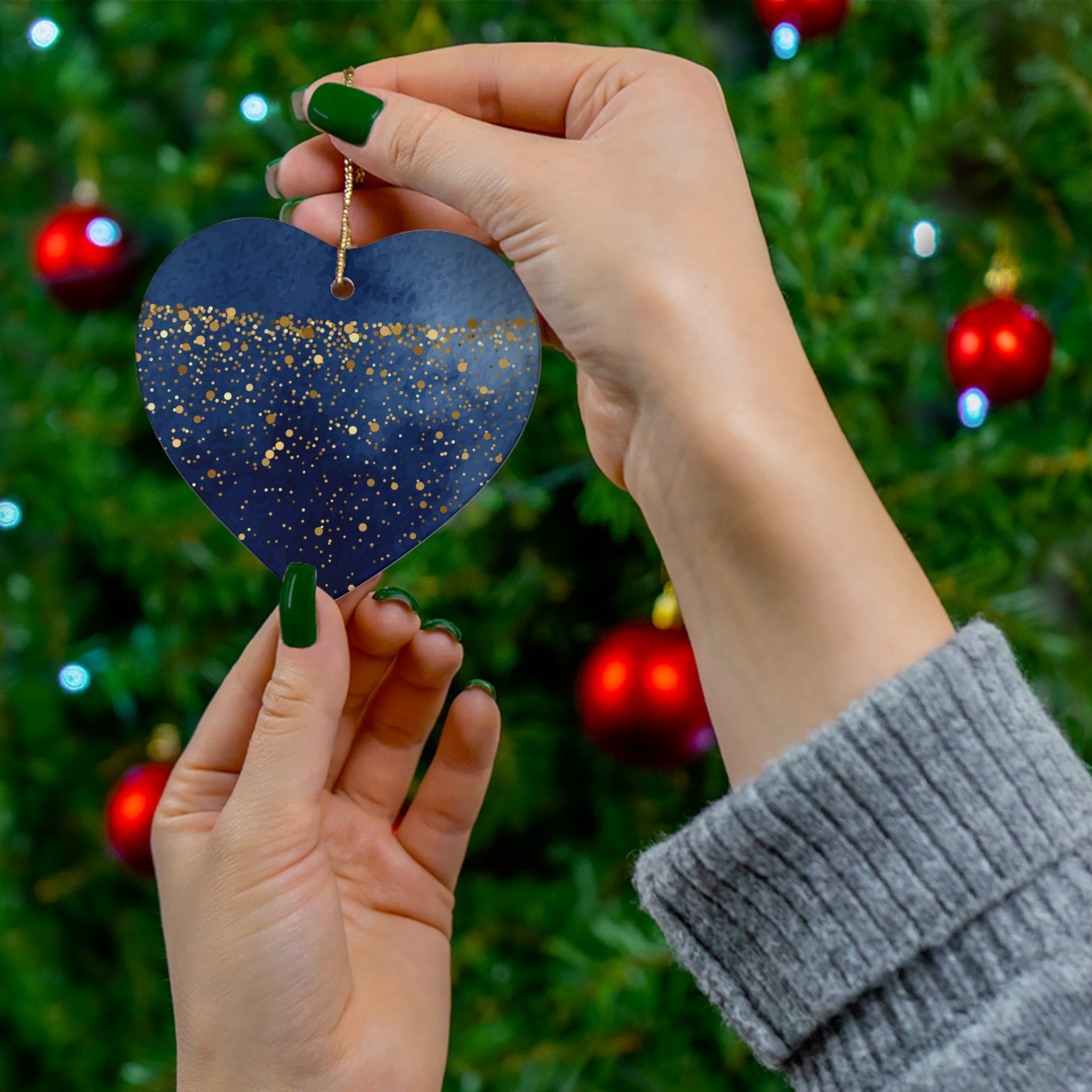 Ceramic Ornament - Elegant Navy Blue and Gold