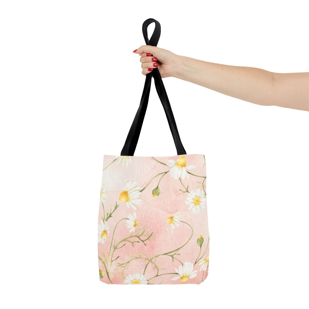 Dainty Daisy Floral Tote Bag | Pink Watercolor Daisies, All-Over Print