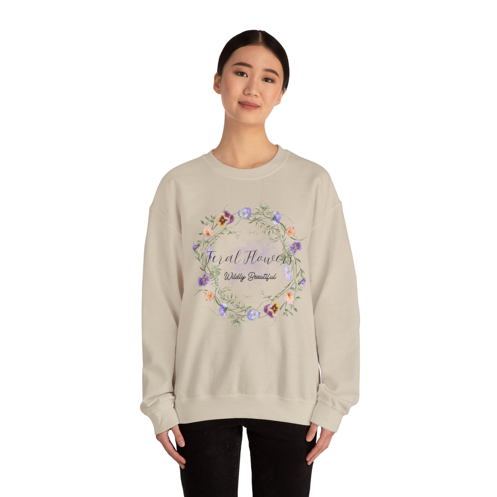 Floral Crewneck Sweatshirt with 'Wildly Beautiful' Slogan