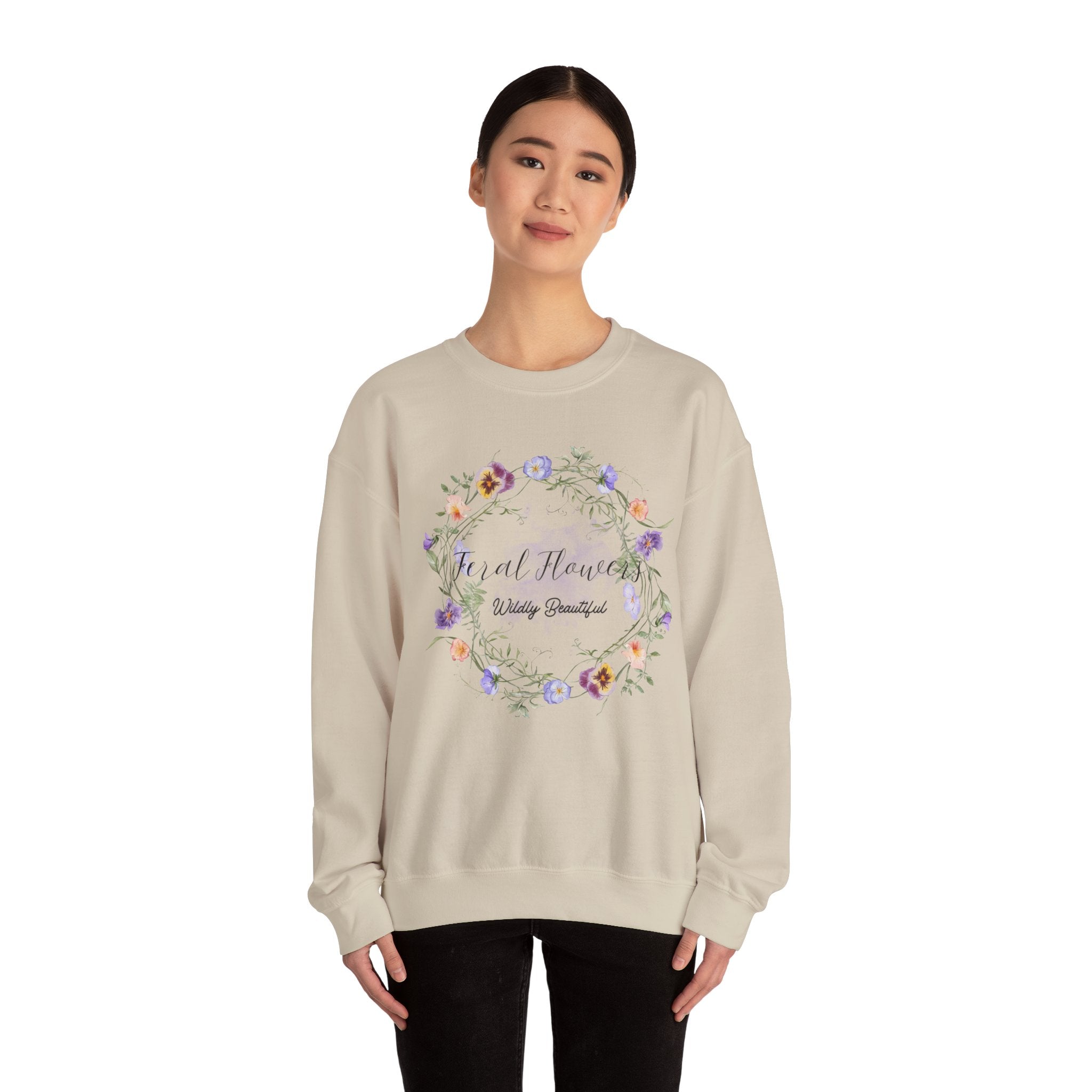 Floral Crewneck Sweatshirt with 'Wildly Beautiful' Slogan