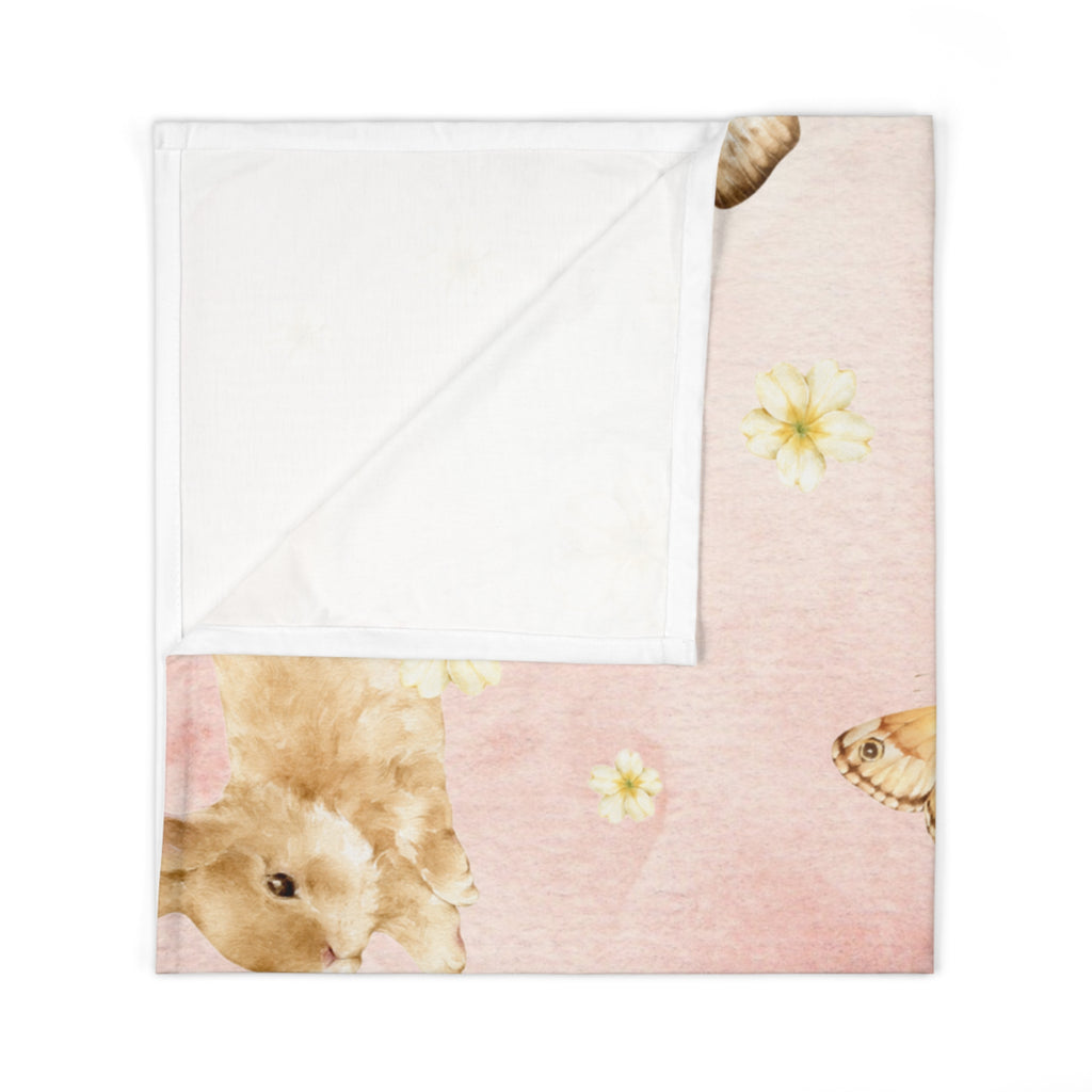Watercolor Bunnies and Butterflies Baby Swaddle Blanket | Floral Nursery