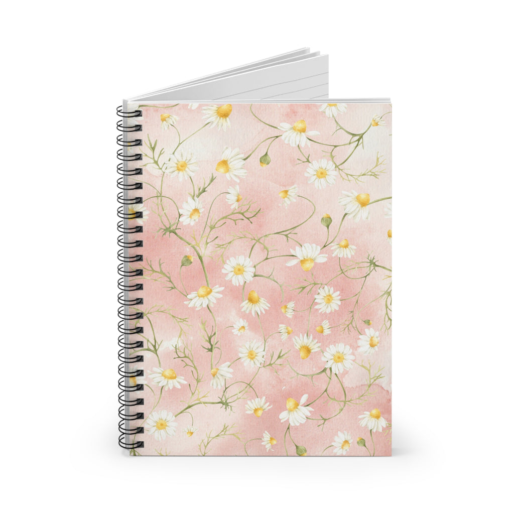 Daisy Floral Pink Watercolor Spiral Notebook