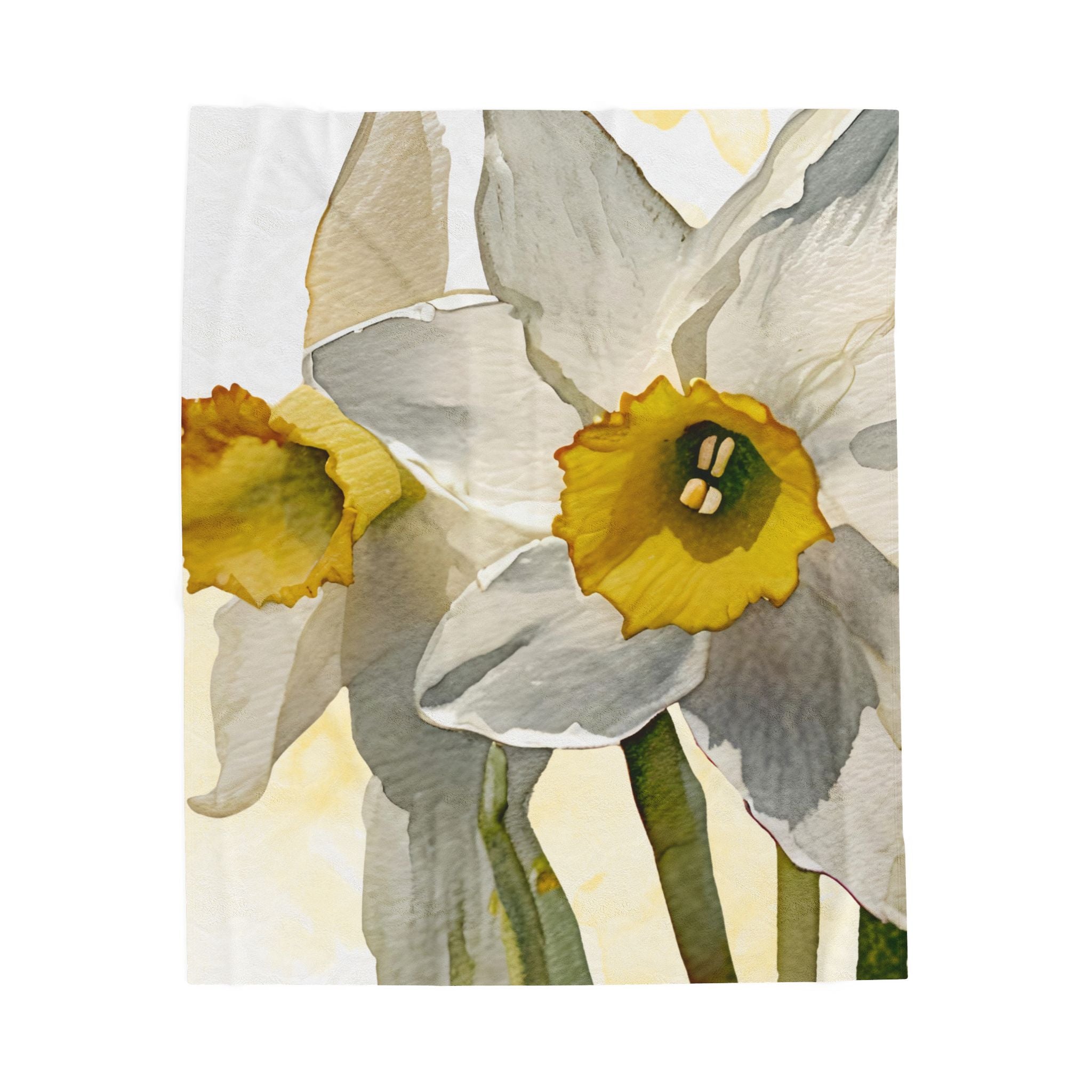 Plush Blanket with Watercolor Daffodils Design