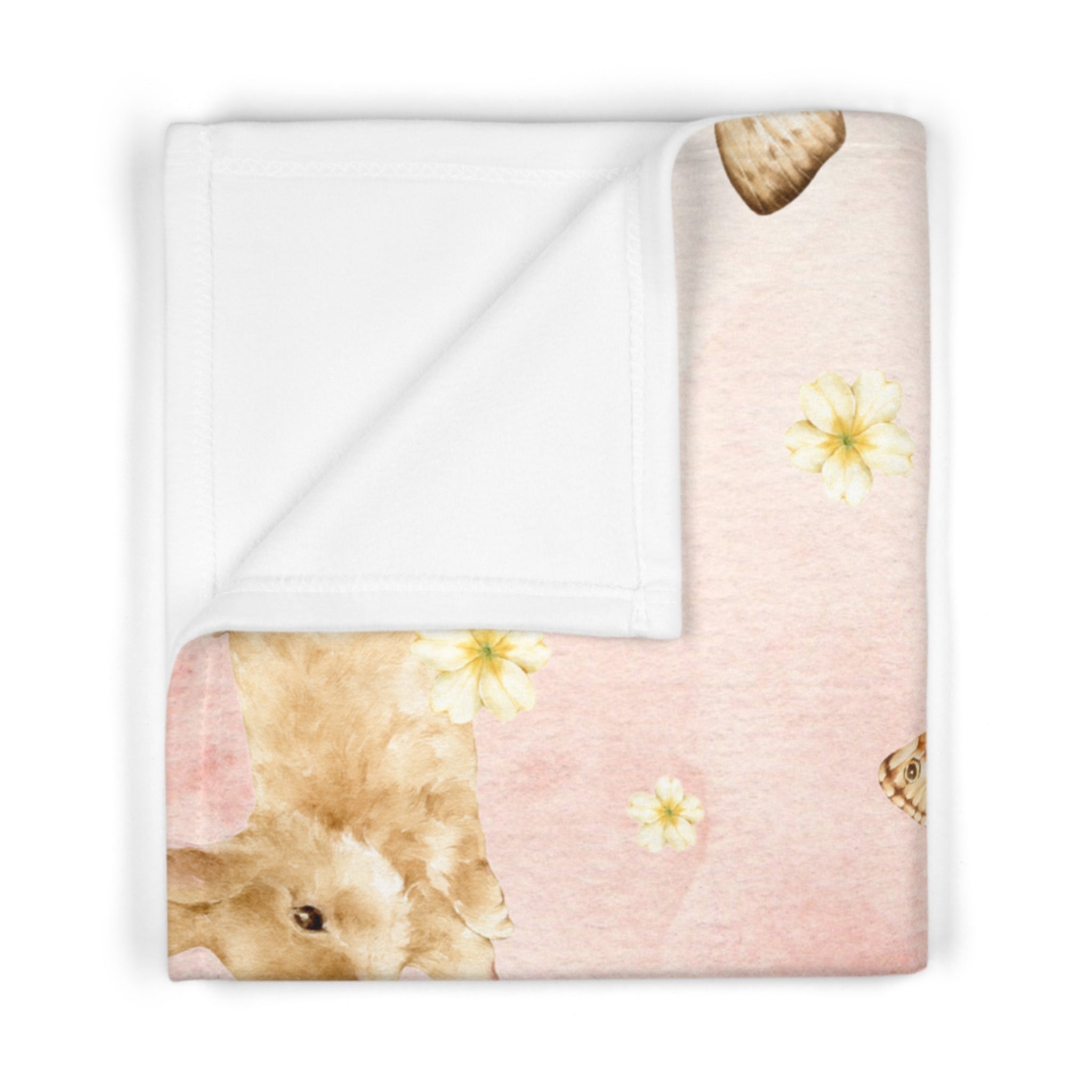 Watercolor Bunny Butterflies Baby Blanket | Pink Floral Fleece