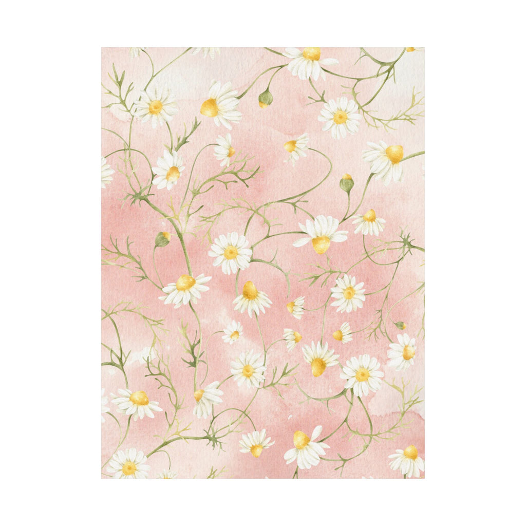 Daisy Watercolor Pattern Matte Vertical Poster | Pink Floral Wall Art