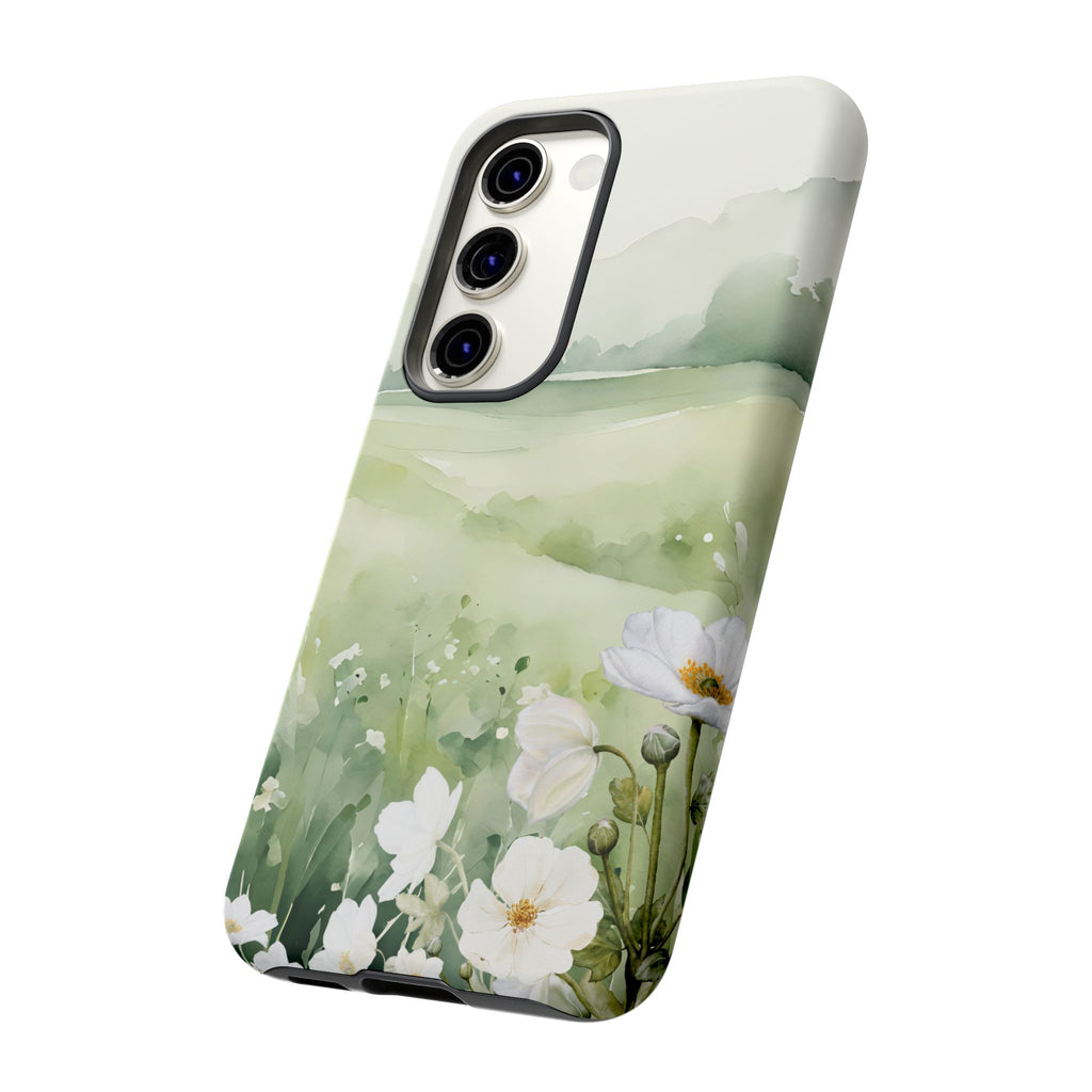 Phone Case - Soft Serene Landscape with White Flowers