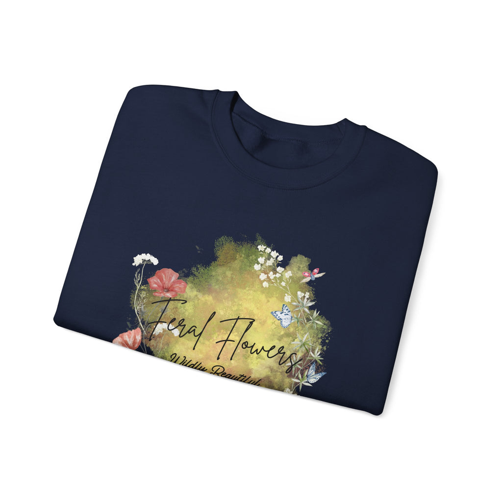 Crewneck Sweatshirt Feral Flowers Wildly Beautiful Slogan Watercolor Ladybugs Butterflies Floral Wreath