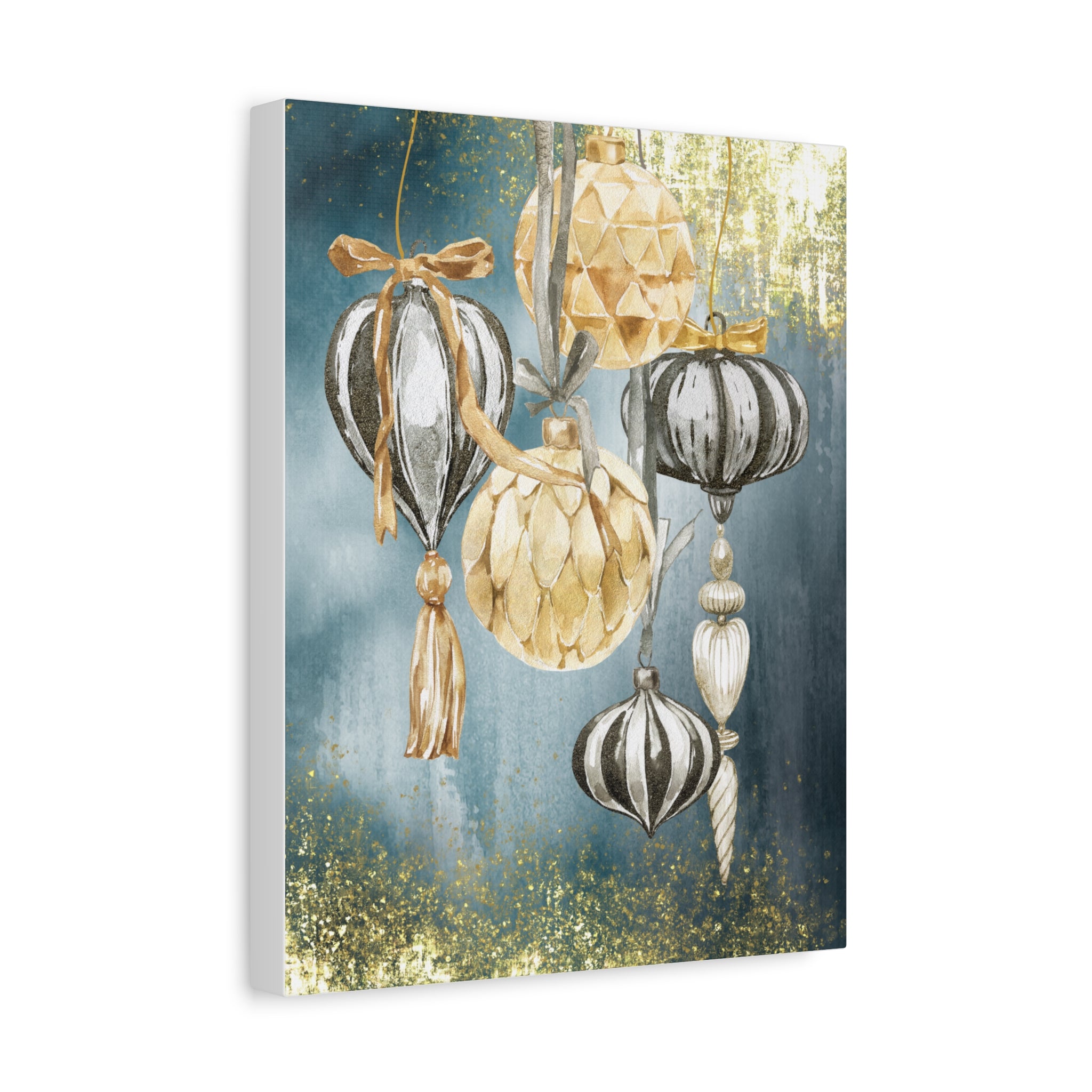 Holiday Ornament Wall Art Canvas — Gold & Teal Christmas Decorations
