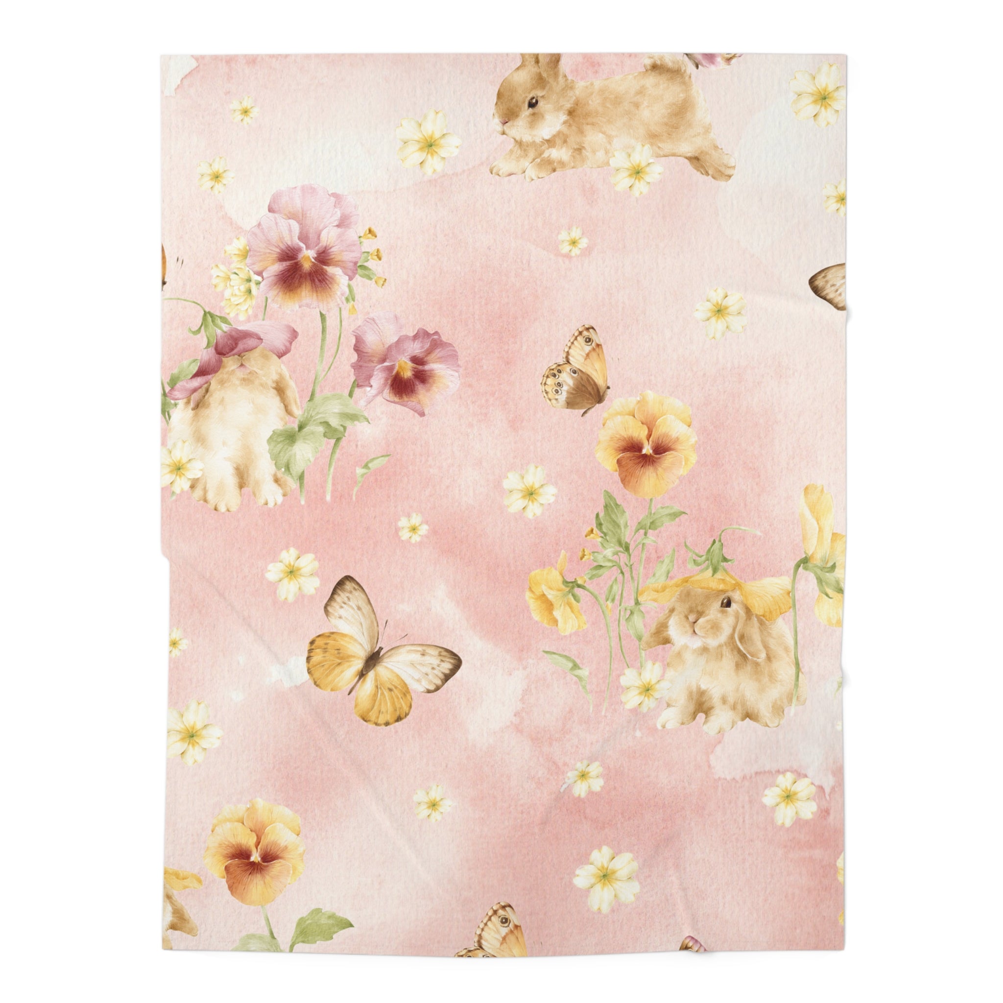 Watercolor Bunnies and Butterflies Baby Swaddle Blanket | Floral Nursery