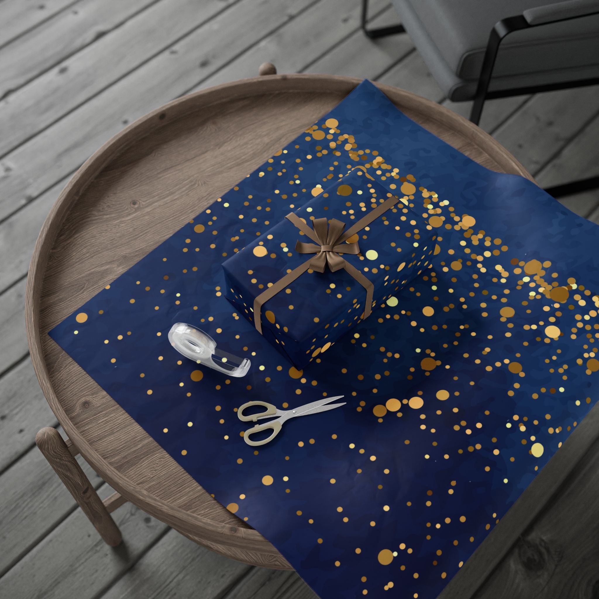 Elegant Blue and Gold Dotted Wrapping Paper Roll