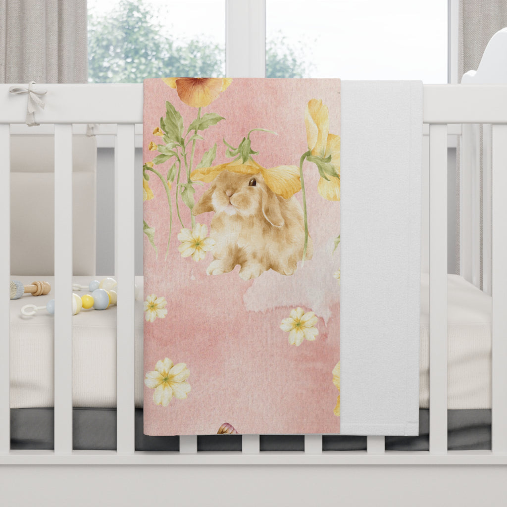 Watercolor Bunny Butterflies Baby Blanket | Pink Floral Fleece