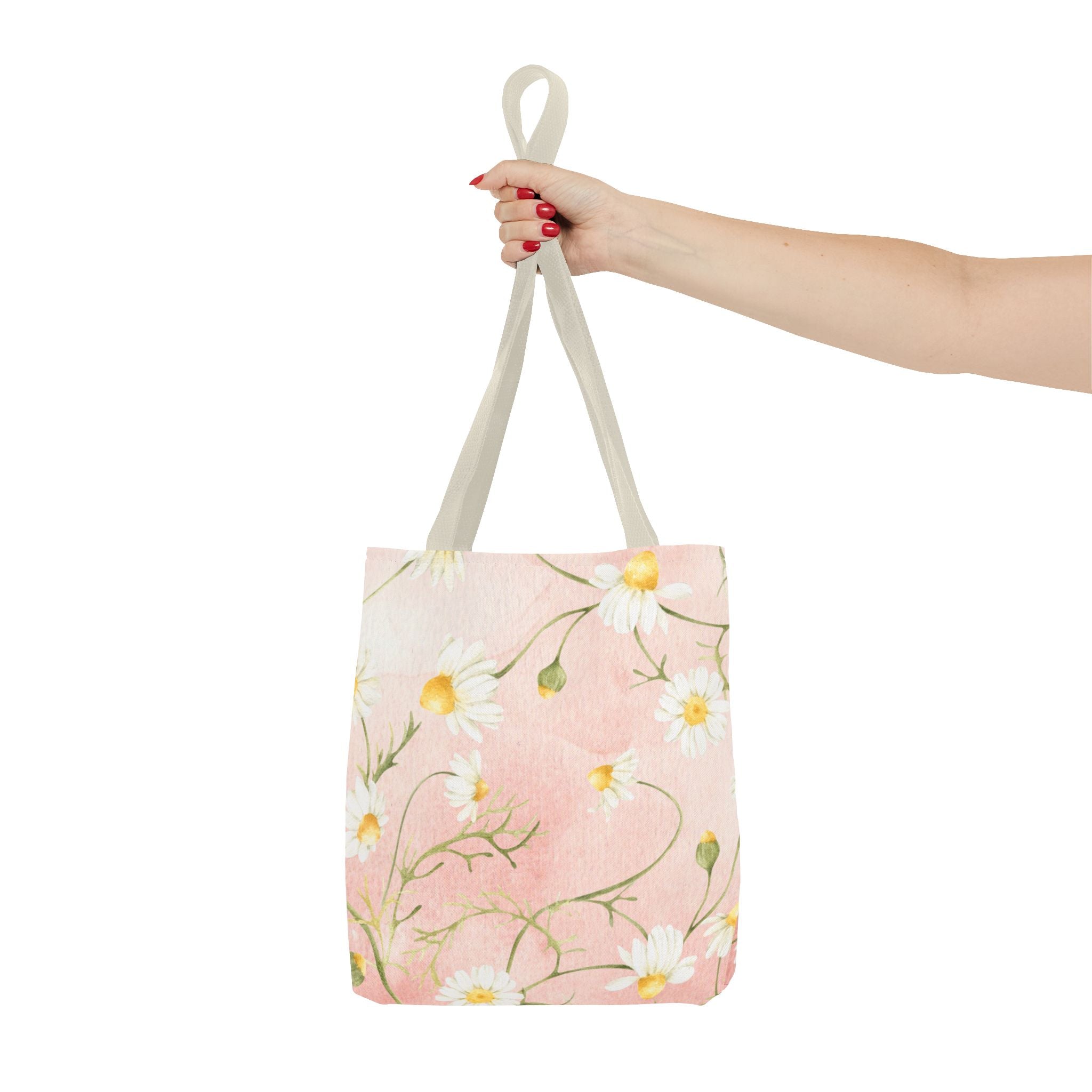 Dainty Daisy Floral Tote Bag | Pink Watercolor Daisies, All-Over Print