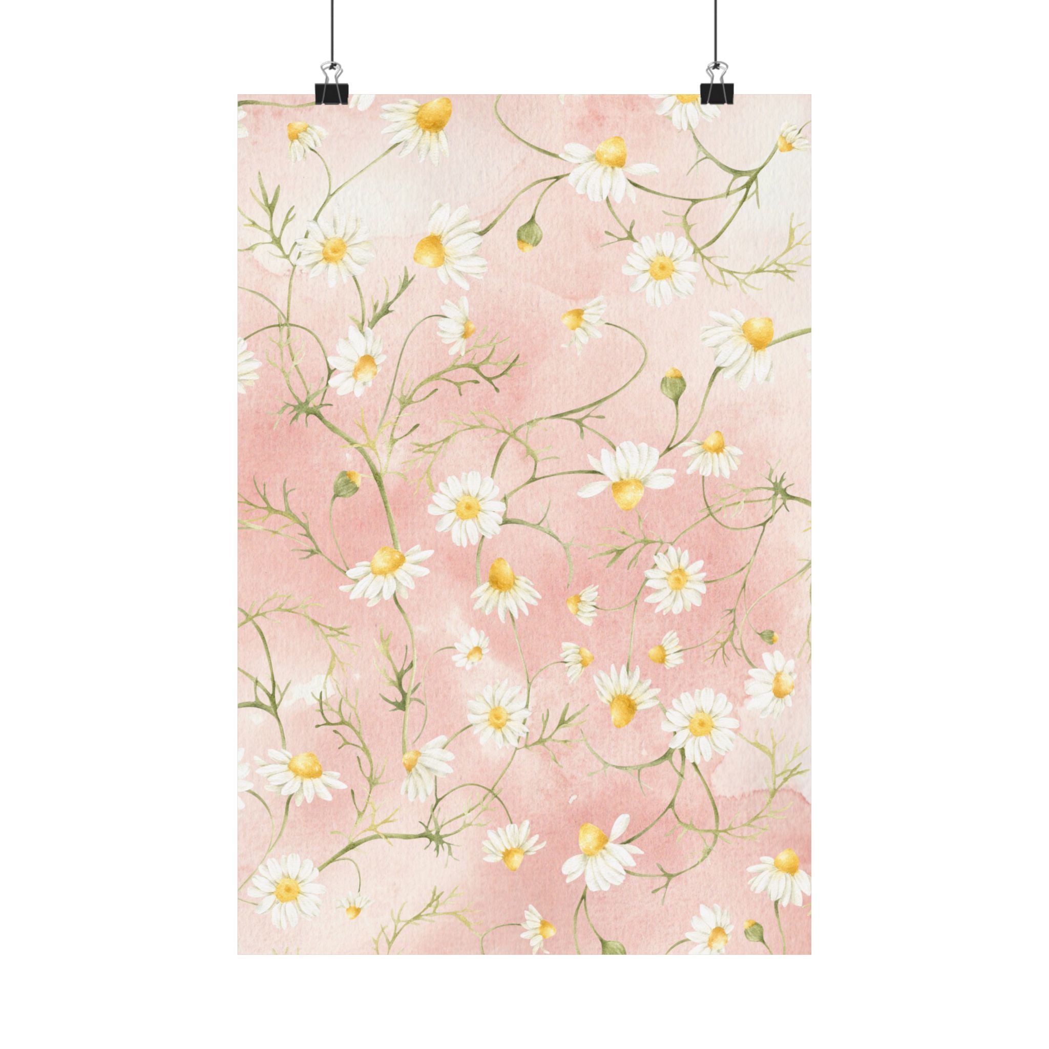 Daisy Watercolor Pattern Matte Vertical Poster | Pink Floral Wall Art