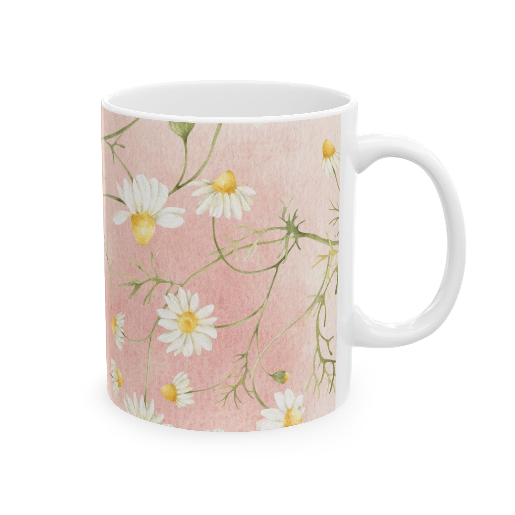 Daisy Pattern Pink Background Mug | Ceramic Coffee Cup