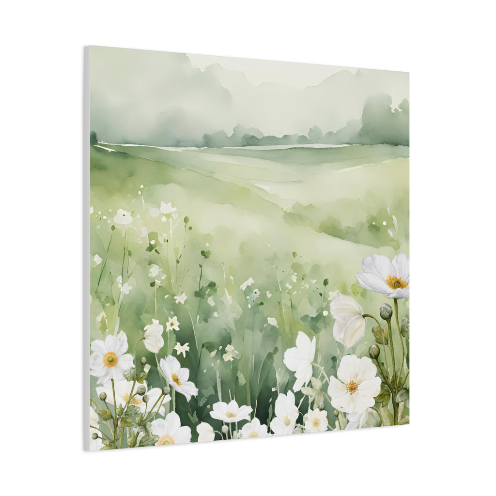 Spring Floral Canvas Art Print, Botanical Wall Decor, Greenery Home Decor, Nature Painting for Living Room, Gift for Nature Lovers 36 x36