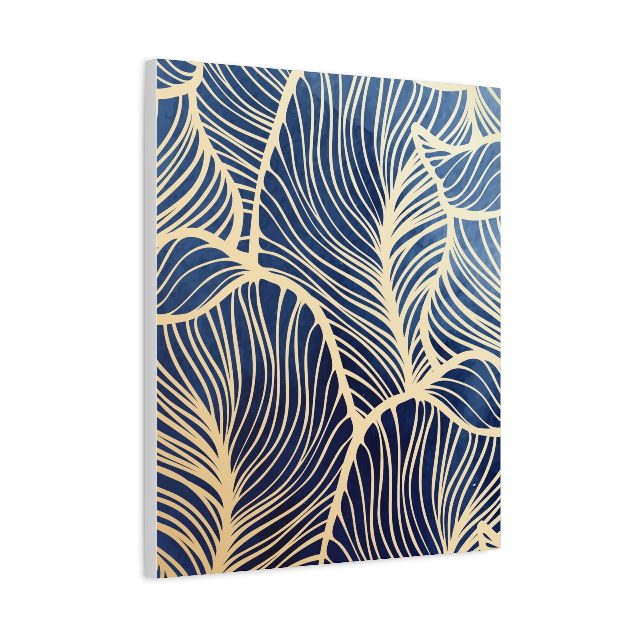 Elegant Navy and Gold Leaf Pattern Canvas Wall Art 11 x14, 16 x24, 20 x24