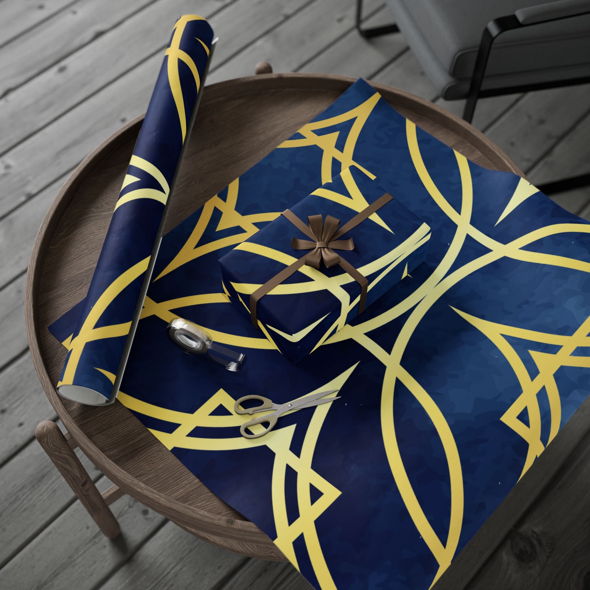 Wrapping Papers - Elegant Navy Blue and Gold Geometric Design