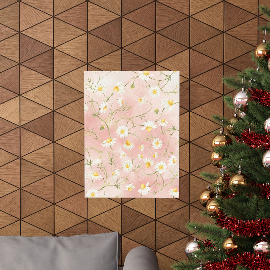 Daisy Watercolor Pattern Matte Vertical Poster | Pink Floral Wall Art