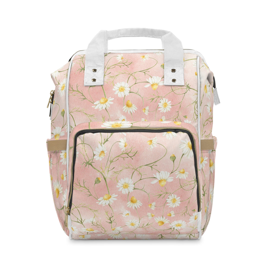 Daisy Floral Print Multifunctional Diaper Backpack | Pink Baby Bag