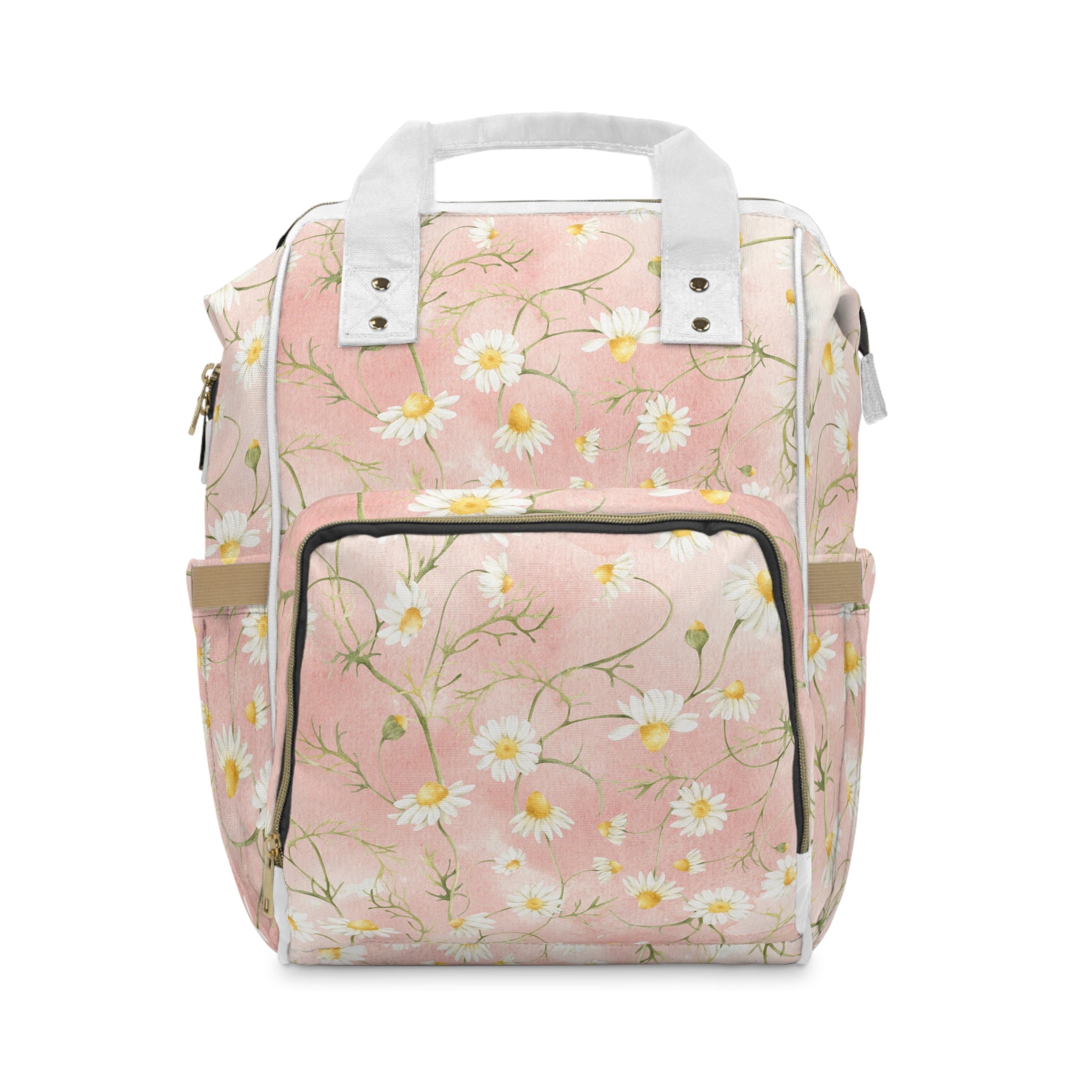 Daisy Floral Print Multifunctional Diaper Backpack | Pink Baby Bag