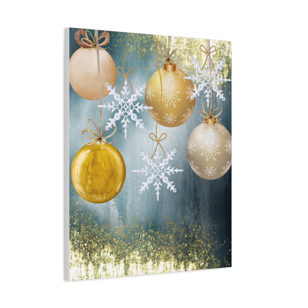 Holiday Ornament Canvas Print — Gold Baubles & Snowflakes Matte Wall Art